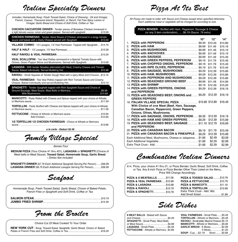 Menu | Italian Village
