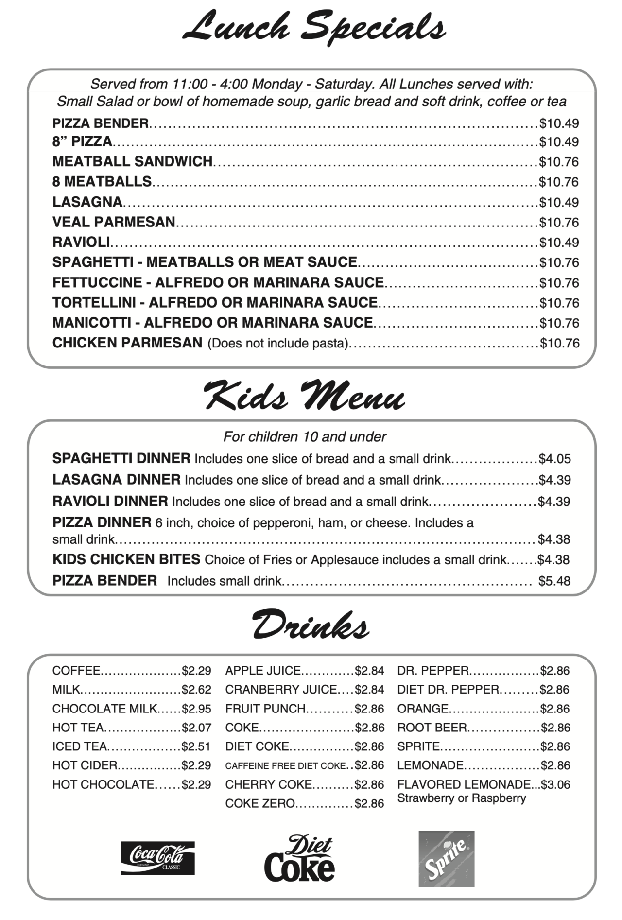 MENU Italian Village